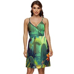 Jungle Rainforest Tropical Forest Jungle Scene V-neck Pocket Summer Dress  by Jancukart