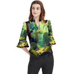 Jungle Rainforest Tropical Forest Jungle Scene Loose Horn Sleeve Chiffon Blouse