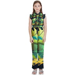 Jungle Rainforest Tropical Forest Jungle Scene Kids  Sleeveless Ruffle Edge Band Collar Chiffon One Piece