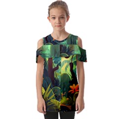 Jungle Rainforest Tropical Forest Jungle Scene Fold Over Open Sleeve Top