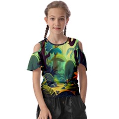 Jungle Rainforest Tropical Forest Jungle Scene Kids  Butterfly Cutout Tee by Jancukart