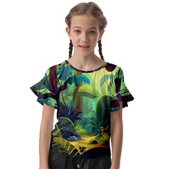 Jungle Rainforest Tropical Forest Jungle Scene Kids  Cut Out Flutter Sleeves by Jancukart