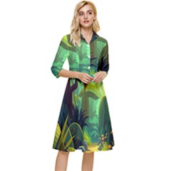 Jungle Rainforest Tropical Forest Jungle Scene Classy Knee Length Dress by Jancukart