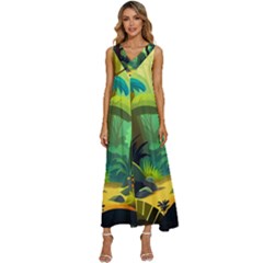 Jungle Rainforest Tropical Forest Jungle Scene V-neck Sleeveless Loose Fit Overalls by Jancukart