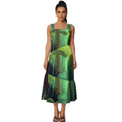 Jungle Rainforest Tropical Forest Jungle Scene Square Neckline Tiered Midi Dress by Jancukart