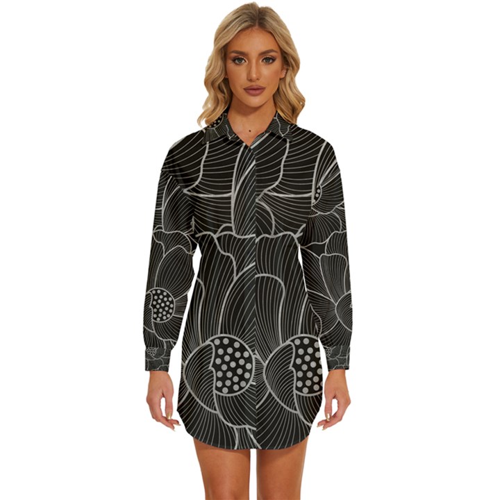 Flower Pattern Background Floral Beautiful Bloom Womens Long Sleeve Shirt Dress