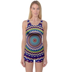 Kaleidoscope Geometric Circles Mandala Pattern One Piece Boyleg Swimsuit by Jancukart