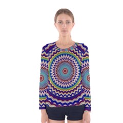 Kaleidoscope Geometric Circles Mandala Pattern Women s Long Sleeve Tee