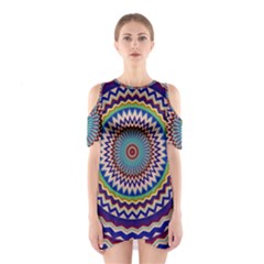 Kaleidoscope Geometric Circles Mandala Pattern Shoulder Cutout One Piece Dress