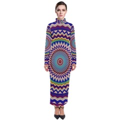 Kaleidoscope Geometric Circles Mandala Pattern Turtleneck Maxi Dress