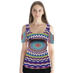 Kaleidoscope Geometric Circles Mandala Pattern Butterfly Sleeve Cutout Tee 