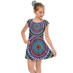 Kaleidoscope Geometric Circles Mandala Pattern Kids  Cap Sleeve Dress by Jancukart