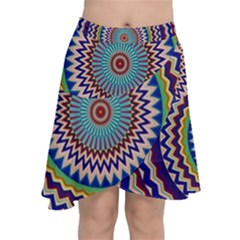 Kaleidoscope Geometric Circles Mandala Pattern Chiffon Wrap Front Skirt