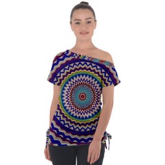 Kaleidoscope Geometric Circles Mandala Pattern Off Shoulder Tie-up Tee