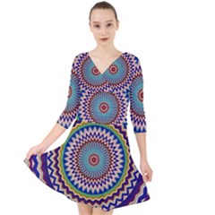 Kaleidoscope Geometric Circles Mandala Pattern Quarter Sleeve Front Wrap Dress