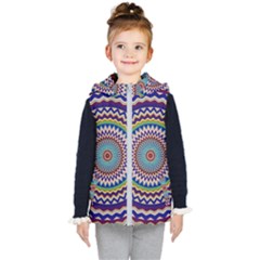 Kaleidoscope Geometric Circles Mandala Pattern Kids  Hooded Puffer Vest by Jancukart