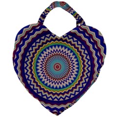 Kaleidoscope Geometric Circles Mandala Pattern Giant Heart Shaped Tote by Jancukart