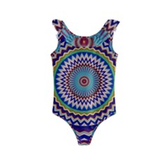 Kaleidoscope Geometric Circles Mandala Pattern Kids  Frill Swimsuit