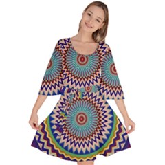 Kaleidoscope Geometric Circles Mandala Pattern Velour Kimono Dress