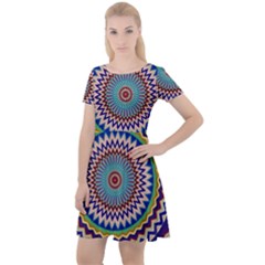 Kaleidoscope Geometric Circles Mandala Pattern Cap Sleeve Velour Dress 