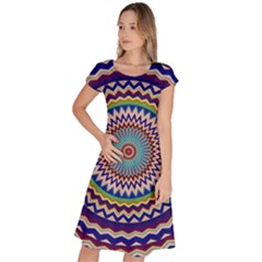 Kaleidoscope Geometric Circles Mandala Pattern Classic Short Sleeve Dress