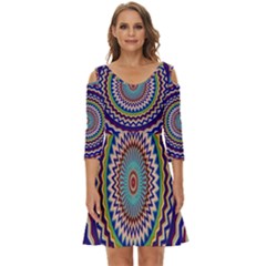 Kaleidoscope Geometric Circles Mandala Pattern Shoulder Cut Out Zip Up Dress