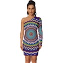 Kaleidoscope Geometric Circles Mandala Pattern Long Sleeve One Shoulder Mini Dress View1