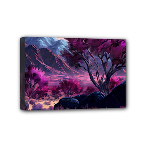 Landscape Landscape Painting Purple Purple Trees Mini Canvas 6  X 4  (stretched)