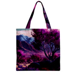 Landscape Landscape Painting Purple Purple Trees Zipper Grocery Tote Bag