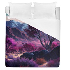 Landscape Landscape Painting Purple Purple Trees Duvet Cover (queen Size)