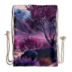 Landscape Landscape Painting Purple Purple Trees Drawstring Bag (large)