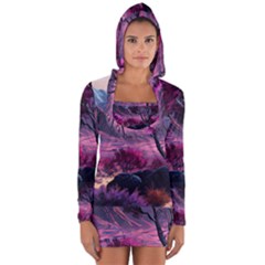 Landscape Landscape Painting Purple Purple Trees Long Sleeve Hooded T-shirt by Jancukart