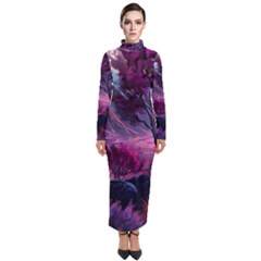 Landscape Landscape Painting Purple Purple Trees Turtleneck Maxi Dress