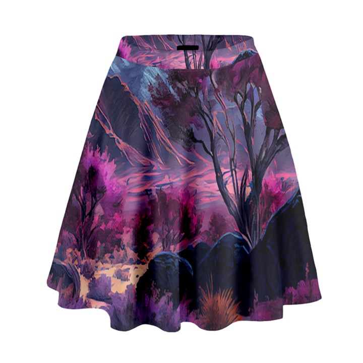 Landscape Landscape Painting Purple Purple Trees High Waist Skirt