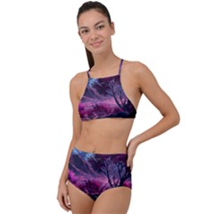 Landscape Landscape Painting Purple Purple Trees High Waist Tankini Set