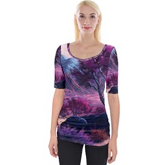 Landscape Landscape Painting Purple Purple Trees Wide Neckline Tee