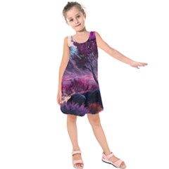 Landscape Landscape Painting Purple Purple Trees Kids  Sleeveless Dress by Jancukart