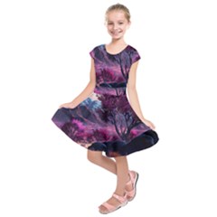 Landscape Landscape Painting Purple Purple Trees Kids  Short Sleeve Dress