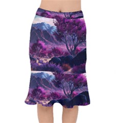 Landscape Landscape Painting Purple Purple Trees Short Mermaid Skirt