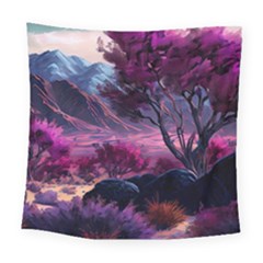 Landscape Landscape Painting Purple Purple Trees Square Tapestry (large)