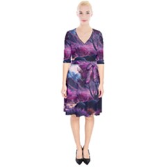 Landscape Landscape Painting Purple Purple Trees Wrap Up Cocktail Dress