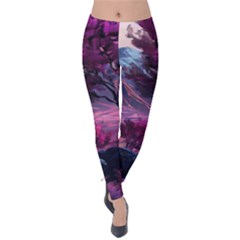 Landscape Landscape Painting Purple Purple Trees Velvet Leggings