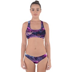 Landscape Landscape Painting Purple Purple Trees Cross Back Hipster Bikini Set