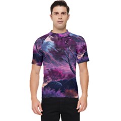 Landscape Landscape Painting Purple Purple Trees Men s Short Sleeve Rash Guard