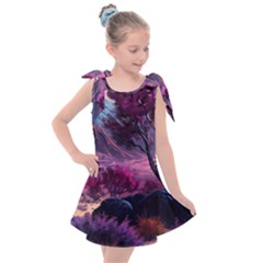 Landscape Landscape Painting Purple Purple Trees Kids  Tie Up Tunic Dress by Jancukart