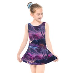 Landscape Landscape Painting Purple Purple Trees Kids  Skater Dress Swimsuit by Jancukart