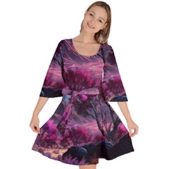 Landscape Landscape Painting Purple Purple Trees Velour Kimono Dress