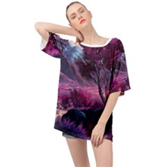 Landscape Landscape Painting Purple Purple Trees Oversized Chiffon Top