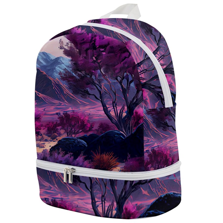 Landscape Landscape Painting Purple Purple Trees Zip Bottom Backpack