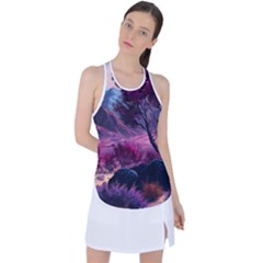 Landscape Landscape Painting Purple Purple Trees Racer Back Mesh Tank Top by Jancukart